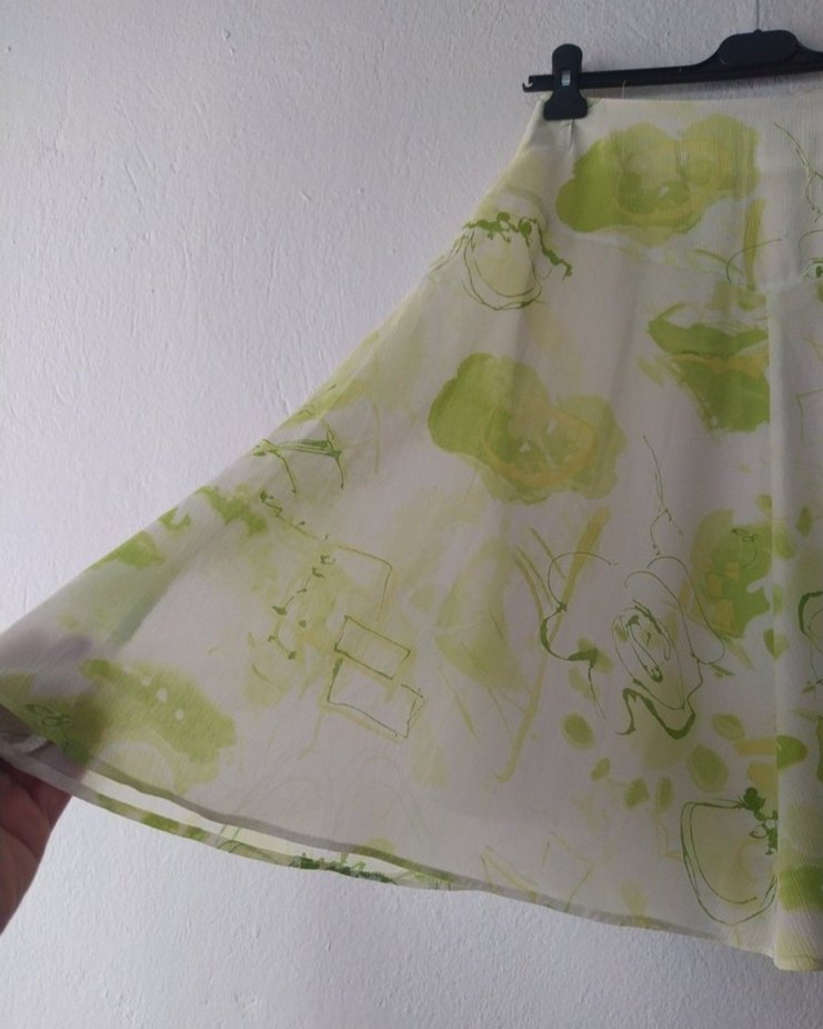 Yeşil Bağlama Desenli Kısa Hamile Keten Etek - Görsel 3