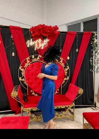 Mavi Drapeli Uzun Abiye Elbise - Görsel 2