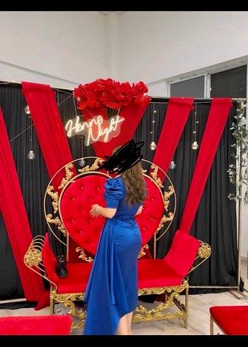 Mavi Drapeli Uzun Abiye Elbise - Görsel 4