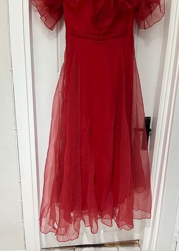 Kırmızı Drapeli Uzun Abiye Elbise - Görsel 9