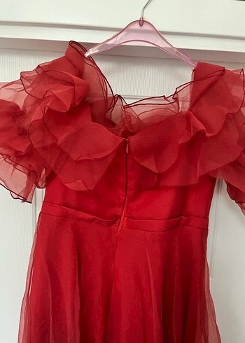 Kırmızı Drapeli Uzun Abiye Elbise - Görsel 6