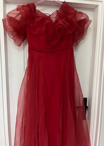 Kırmızı Drapeli Uzun Abiye Elbise - Görsel 13