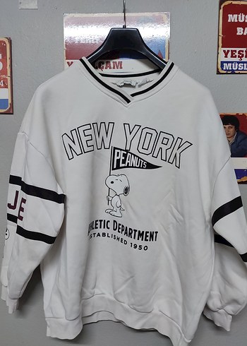 New York Baskılı Beyaz Kadın Sweatshirt