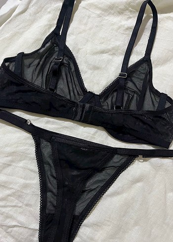 m Beden Siyah Gotik Transparan Sütyen ve Külot Takımı