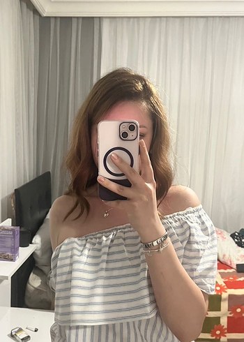 Diğer Çizgili Kayık Yaka Bluz