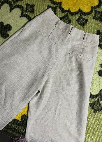 Diğer Düğmeli Bej Keten Kadın Pantolon