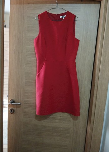 Kırmızı Drape Detaylı Midi Klasik Elbise - Görsel 2