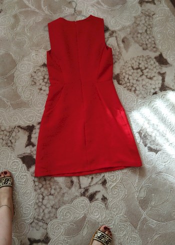 Kırmızı Drape Detaylı Midi Klasik Elbise - Görsel 4