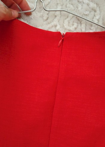 Kırmızı Drape Detaylı Midi Klasik Elbise - Görsel 6