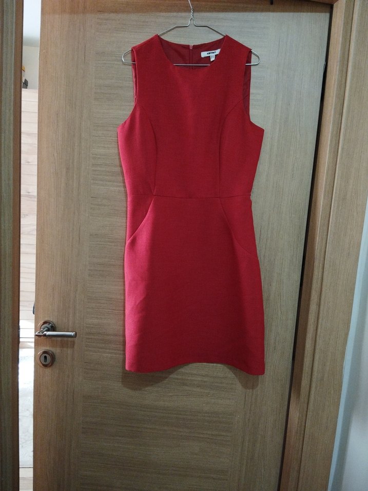 Kırmızı Drape Detaylı Midi Klasik Elbise - Görsel 2