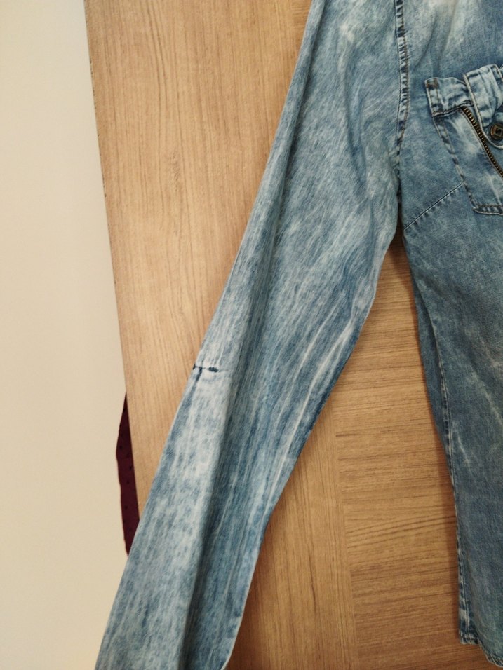 Düğmeli Mavi Denim Kadın Gömlek - Görsel 4