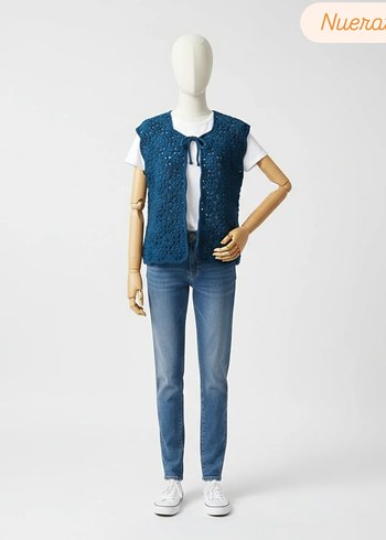 Petrol Örgü Bohem Yelek - Görsel 2