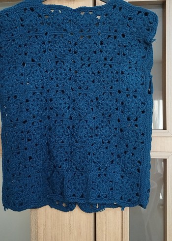 Petrol Örgü Bohem Yelek - Görsel 4