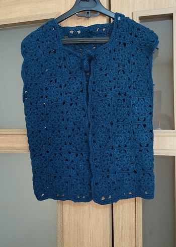 Petrol Örgü Bohem Yelek - Görsel 3