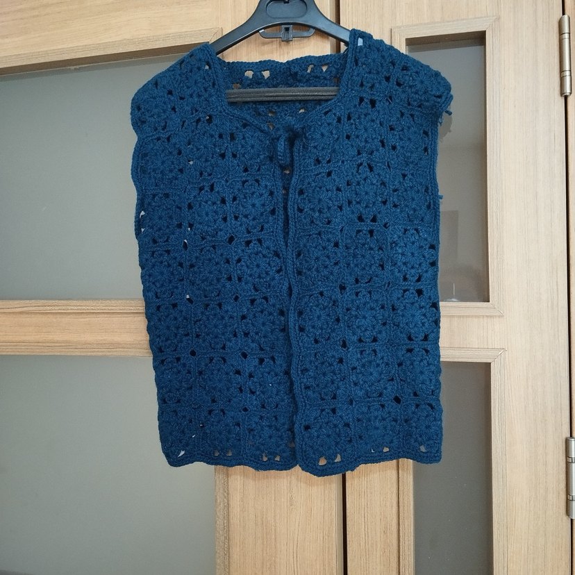 Petrol Örgü Bohem Yelek - Görsel 3