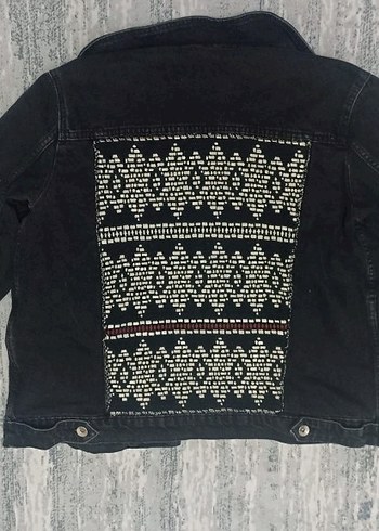 Nakışlı Siyah Kadın Kot Ceket - Görsel 2