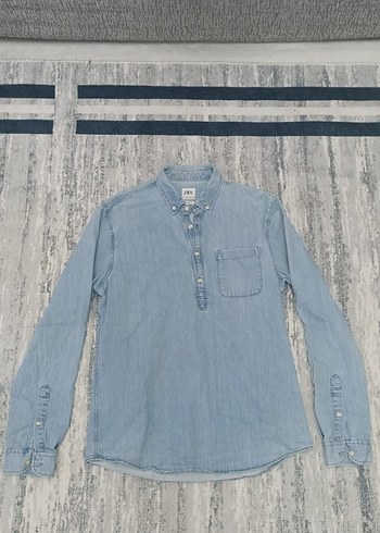 Zara Relaxed Fit Gri Mavi Erkek Gömlek - Görsel 2