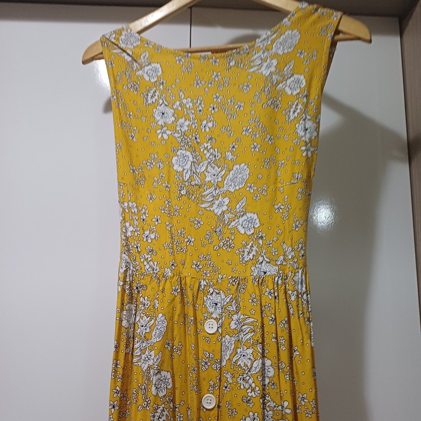 Sarı Düğmeli Uzun Bohem Elbise - Görsel 3