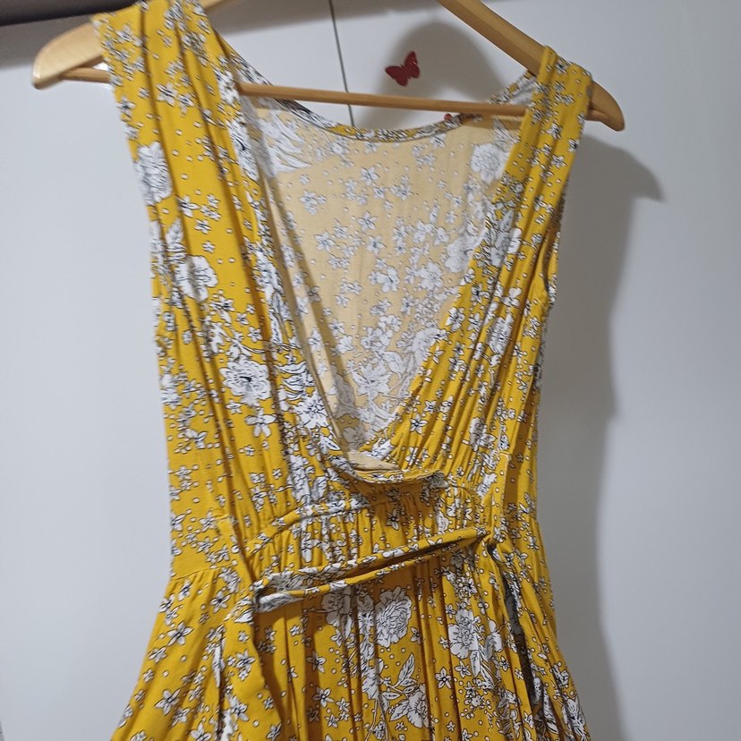 Sarı Düğmeli Uzun Bohem Elbise - Görsel 2