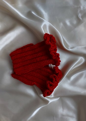 Kırmızı Fırfırlı Kadın Triko Eldiven - Görsel 2