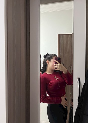 Bordo Uzun Kollu Yüksek Yakalı Crop Top - Görsel 2