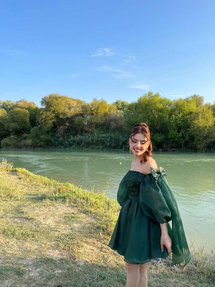 İşlemeli Zümrüt Yeşili Straplez Mini Elbise - Görsel 2