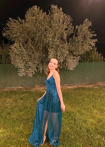 Parlak Lacivert Drapeli Uzun Elbise - Görsel 3