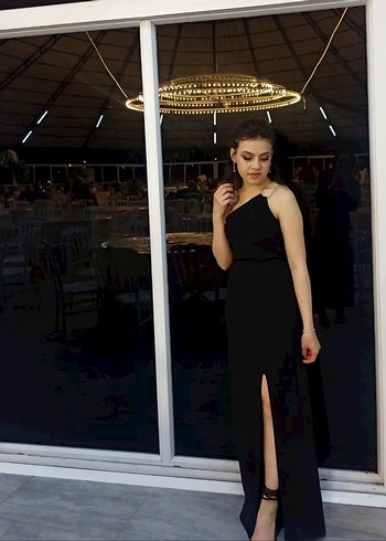 Siyah Drapeli Uzun Kadın Elbise - Görsel 2