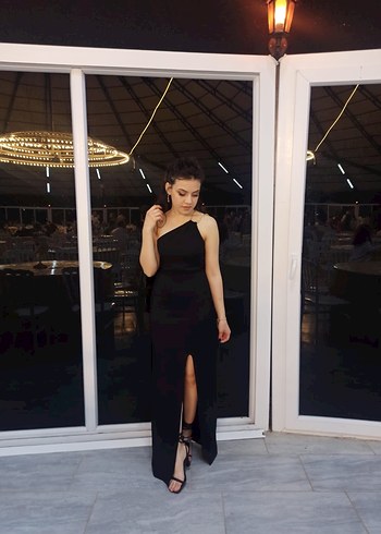 Siyah Drapeli Uzun Kadın Elbise - Görsel 3