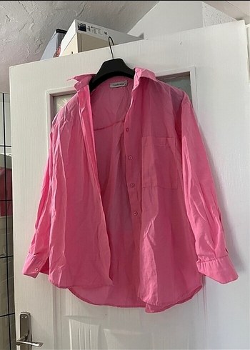 Pembe Keten Düğmeli Gömlek