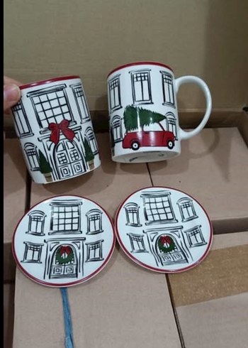 Kırmızı Desenli Porselen Kupa 1 aşer