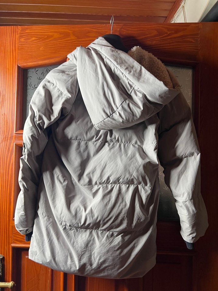 Gri Kadın Fermuarlı Midi Mont - Görsel 2