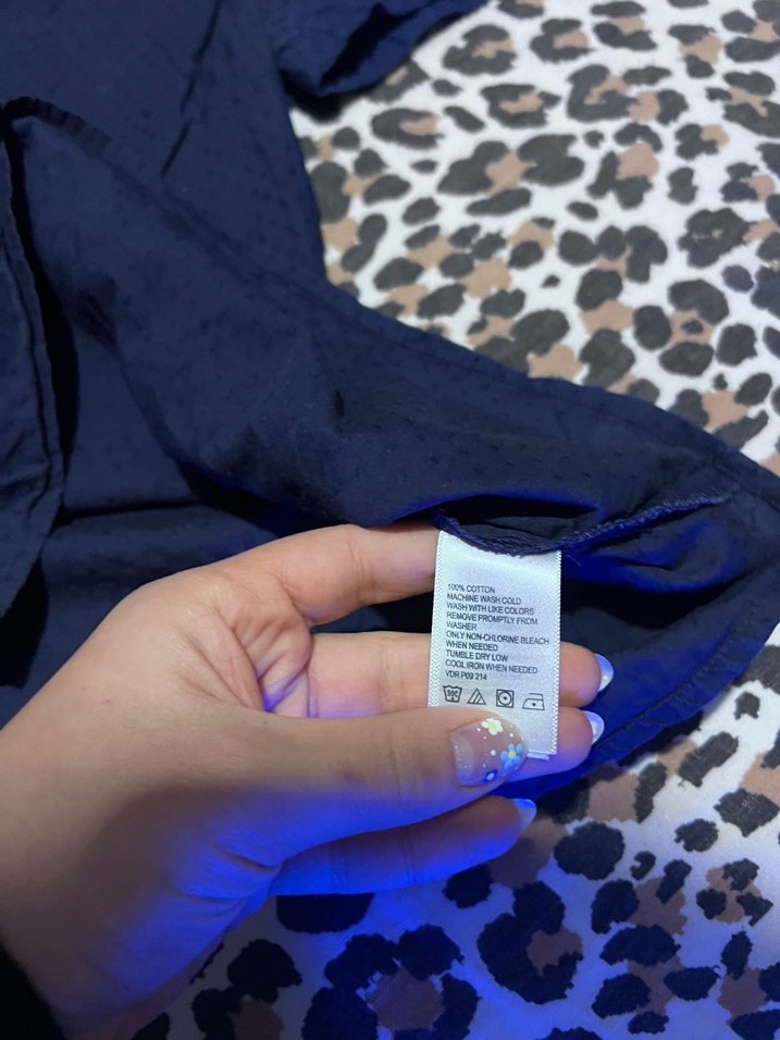 Lacivert Pamuklu Düğmeli Kadın Gömlek - Görsel 4