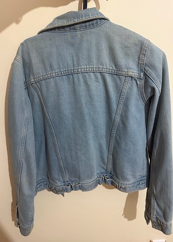 36 Beden Düğmeli Gri Mavi Kadın Denim Ceket