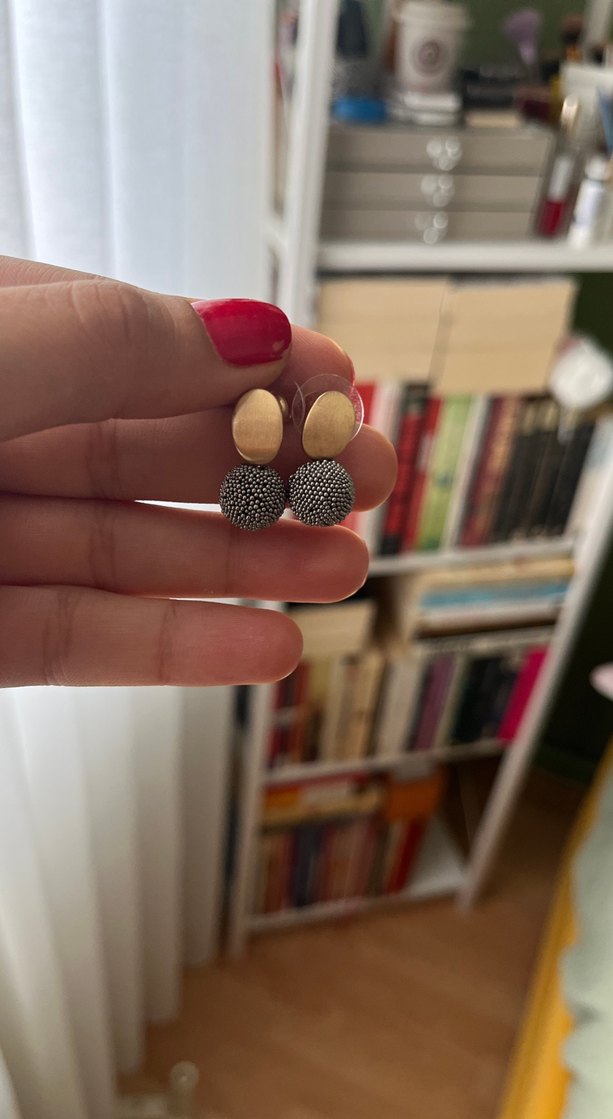 Çelik malzemeden, gold renkli küpe - Görsel 5