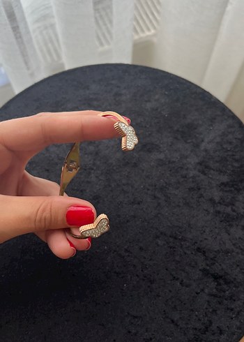 Çelik Rose Renkli Parlak Taşlı Kelebek Bileklik - Görsel 5