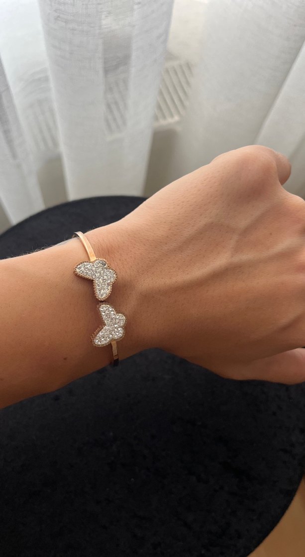 Çelik Rose Renkli Parlak Taşlı Kelebek Bileklik - Görsel 4