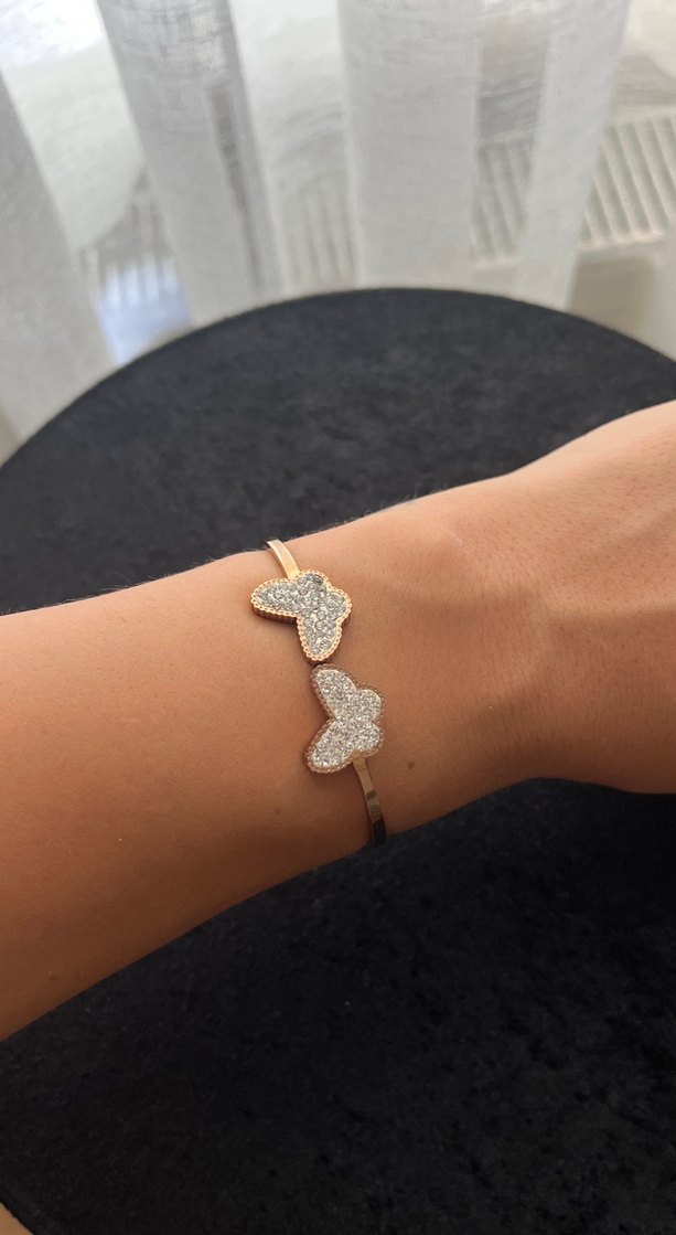 Çelik Rose Renkli Parlak Taşlı Kelebek Bileklik - Görsel 2