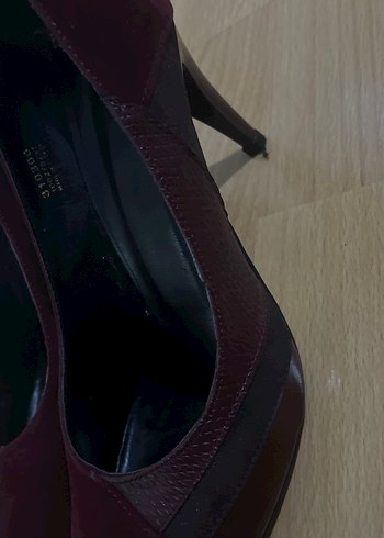 Bordo Süet Stiletto Yılan Desenli Kadın Ayakkabı - Görsel 5