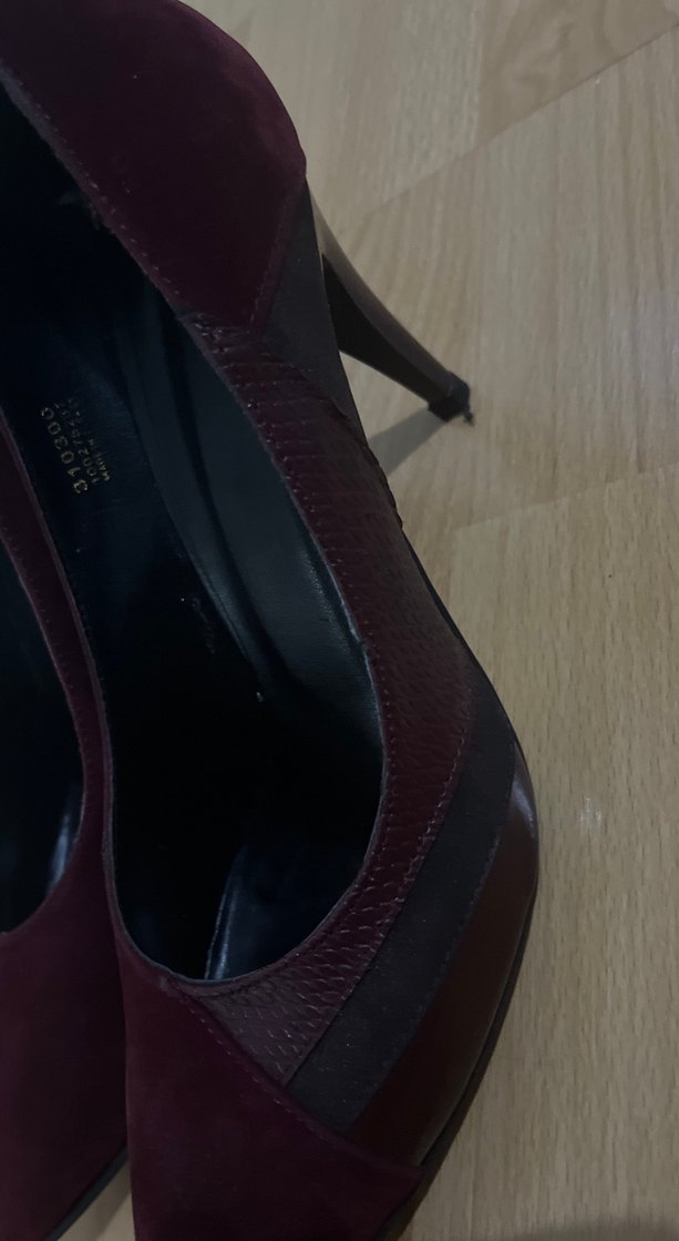 Bordo Süet Stiletto Yılan Desenli Kadın Ayakkabı - Görsel 5