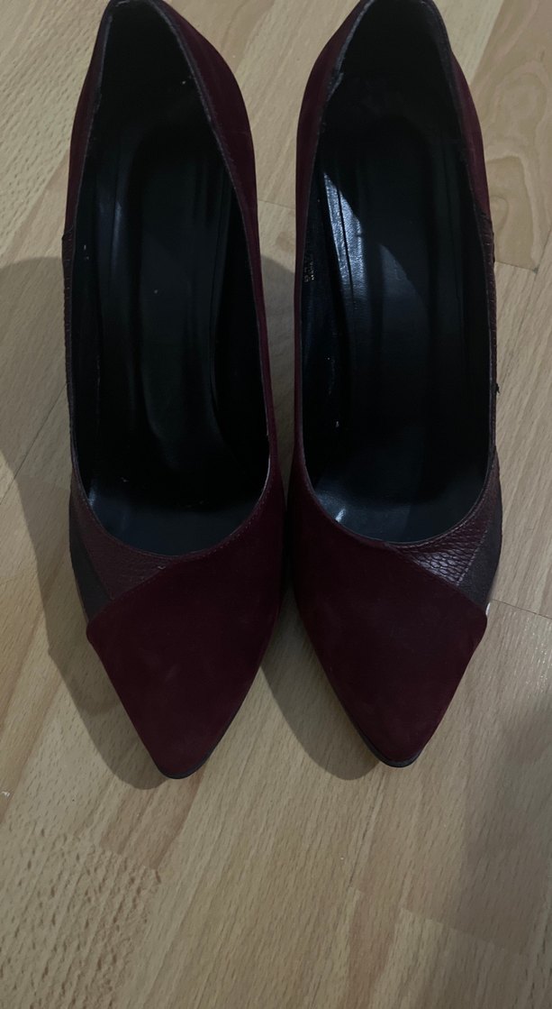 Bordo Süet Stiletto Yılan Desenli Kadın Ayakkabı - Görsel 4