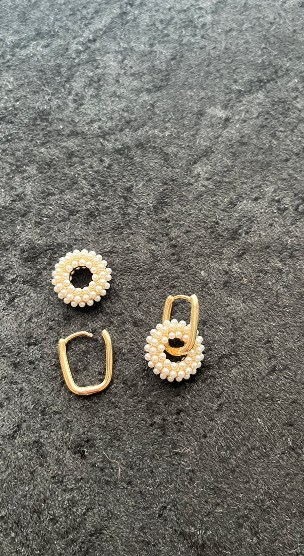 İnci İşlemeli Mini Halka Küpe - Görsel 3