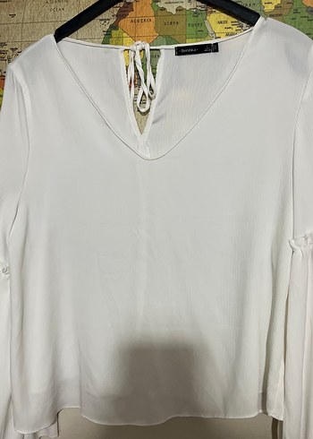 Bershka V Yaka Beyaz Mini Bluz - Görsel 2