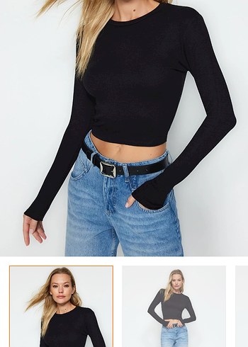Siyah Denim Uzun Kollu Dar Kesim Bluz