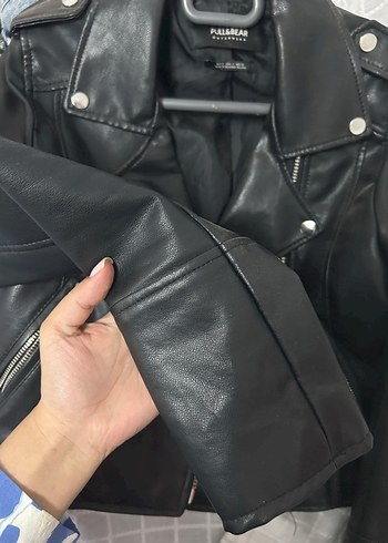 s Beden siyah Renk Kadın Siyah Deri Biker Ceket