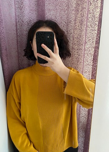 Sarı Balıkçı Yaka Örgü Kadın Kazak - Görsel 2