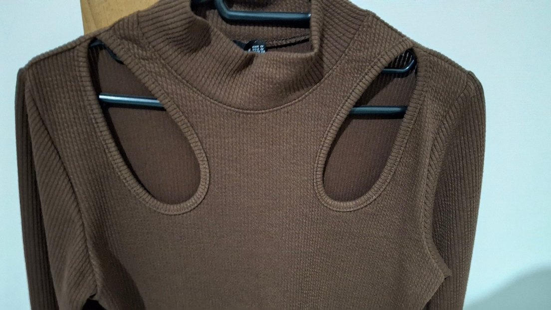 Kahverengi Süet Yüksek Yakalı Kadın Kazak - Görsel 2