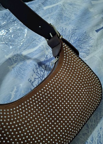 Kahverengi Taş Detaylı Mini Omuz Çantası (Baguette Model) - Görsel 6