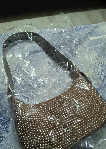 Kahverengi Taş Detaylı Mini Omuz Çantası (Baguette Model) - Görsel 3