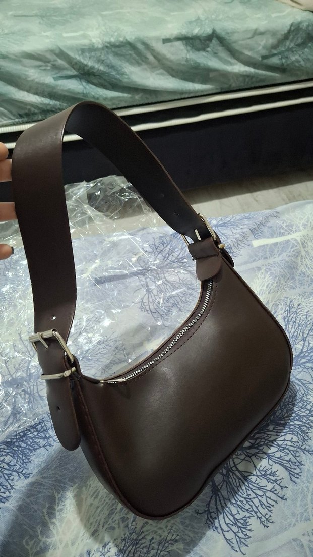 Kahverengi Taş Detaylı Mini Omuz Çantası (Baguette Model) - Görsel 2